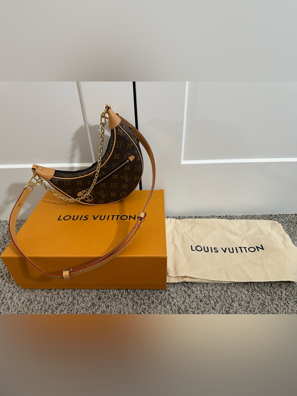Louis Vuitton Monogram Crescent Shoulder Bag with Gold Chain